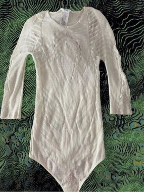 White Open-Knit Long Sleeve Bodysuit